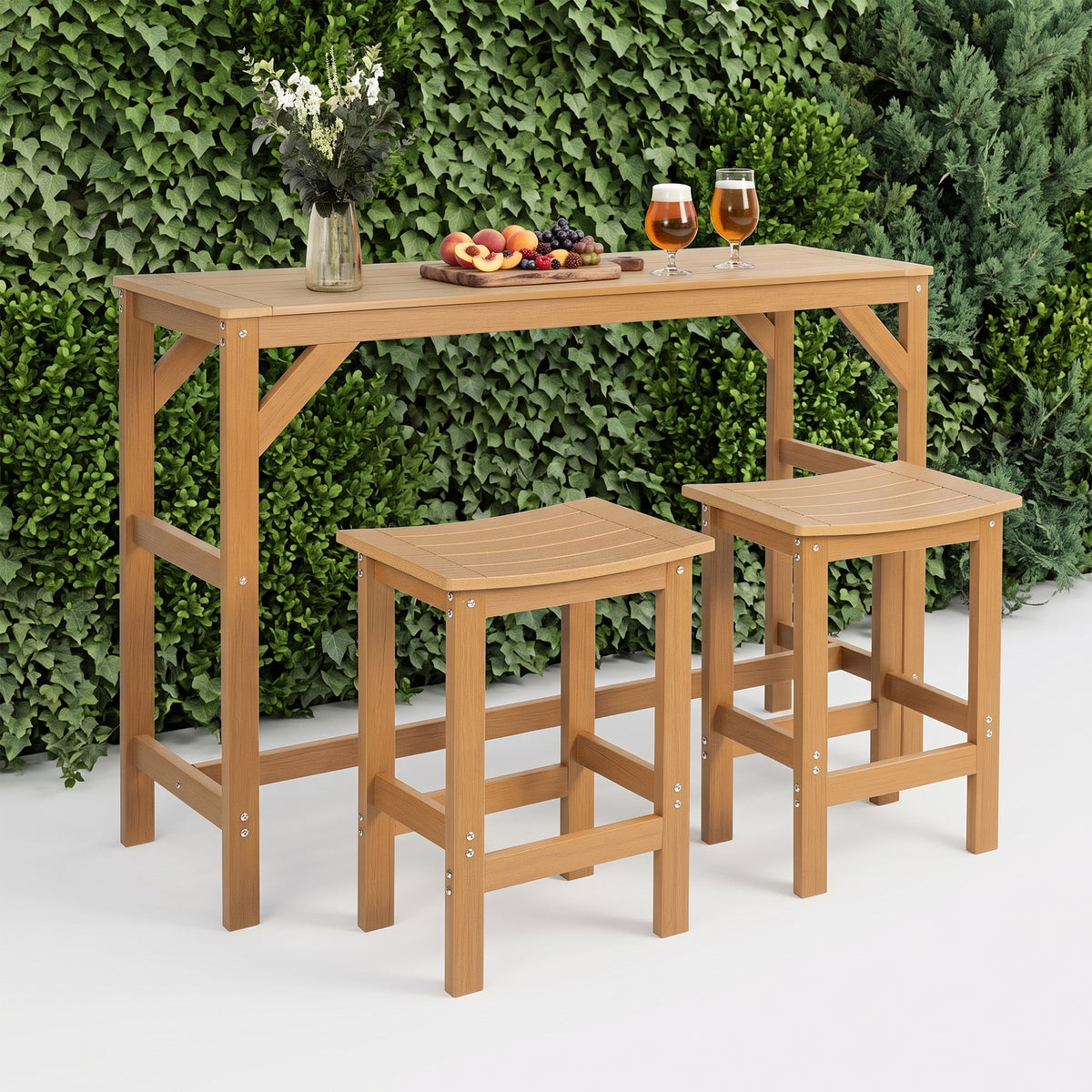 AwayHome Outdoor HIPS Patio Bar Set，All Weather Balcony Poolside Furniture