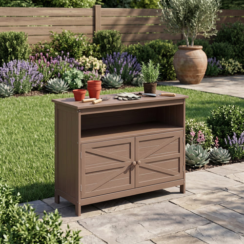 AwayHome HIPS Outdoor Side Table Storage Cabinet, Modern Weatherproof with Magnetic Doors