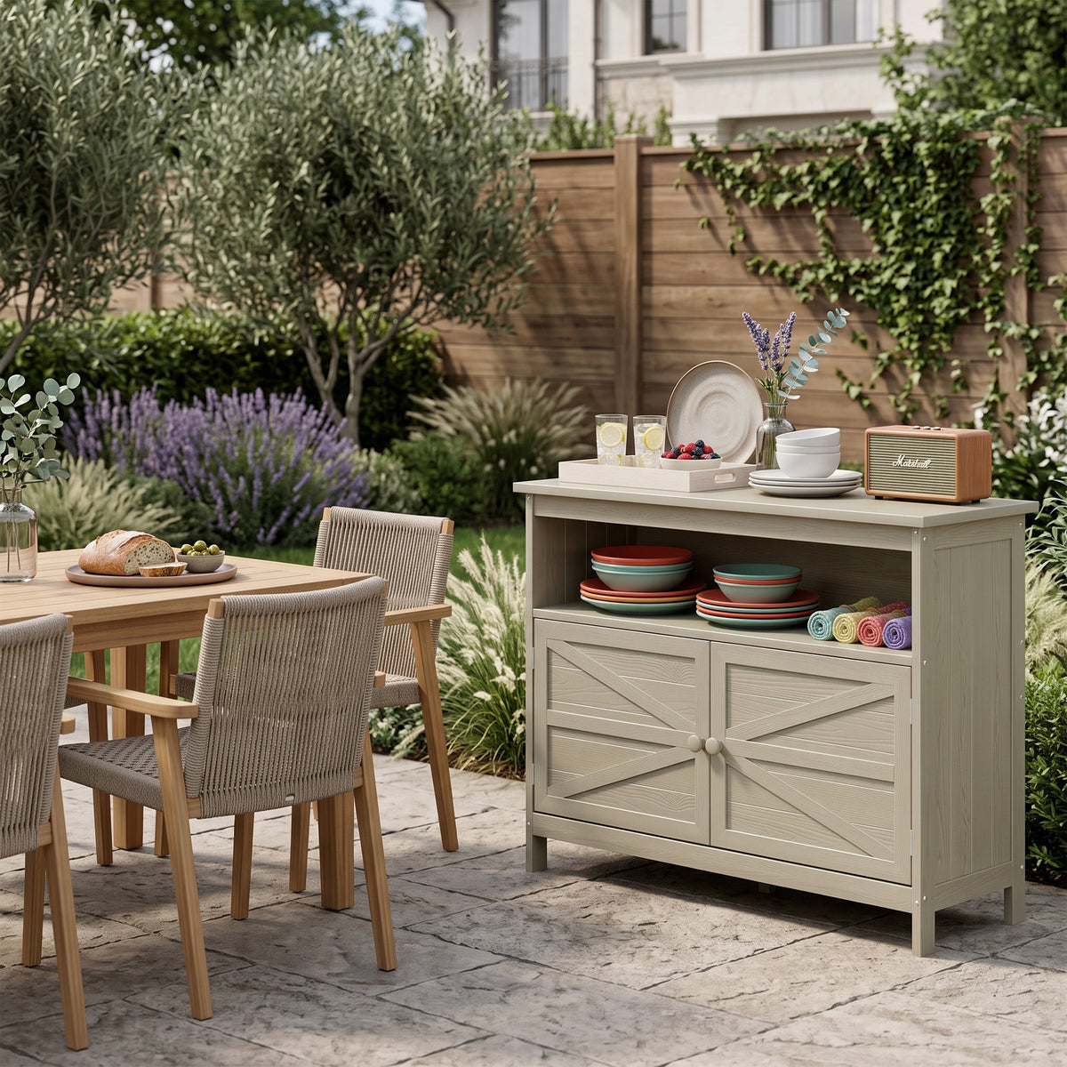 AwayHome HIPS Outdoor Side Table Storage Cabinet, Modern Weatherproof with Magnetic Doors