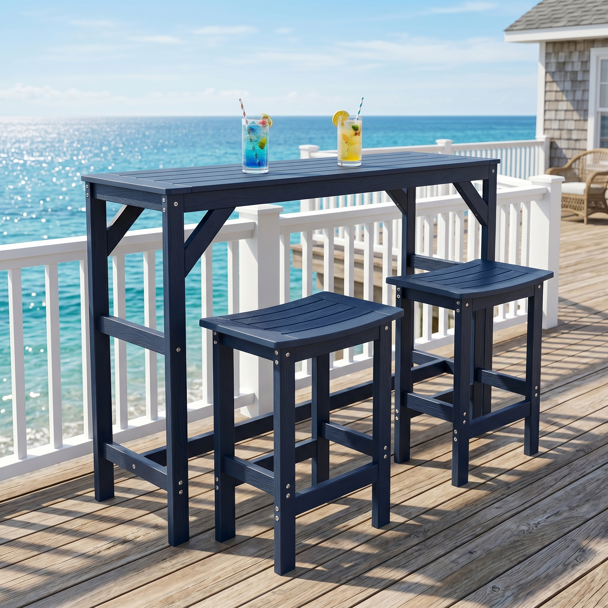 AwayHome Outdoor HIPS Patio Bar Set，All Weather Balcony Poolside Furniture