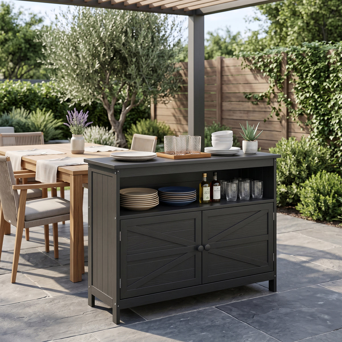 AwayHome HIPS Outdoor Side Table Storage Cabinet, Modern Weatherproof with Magnetic Doors