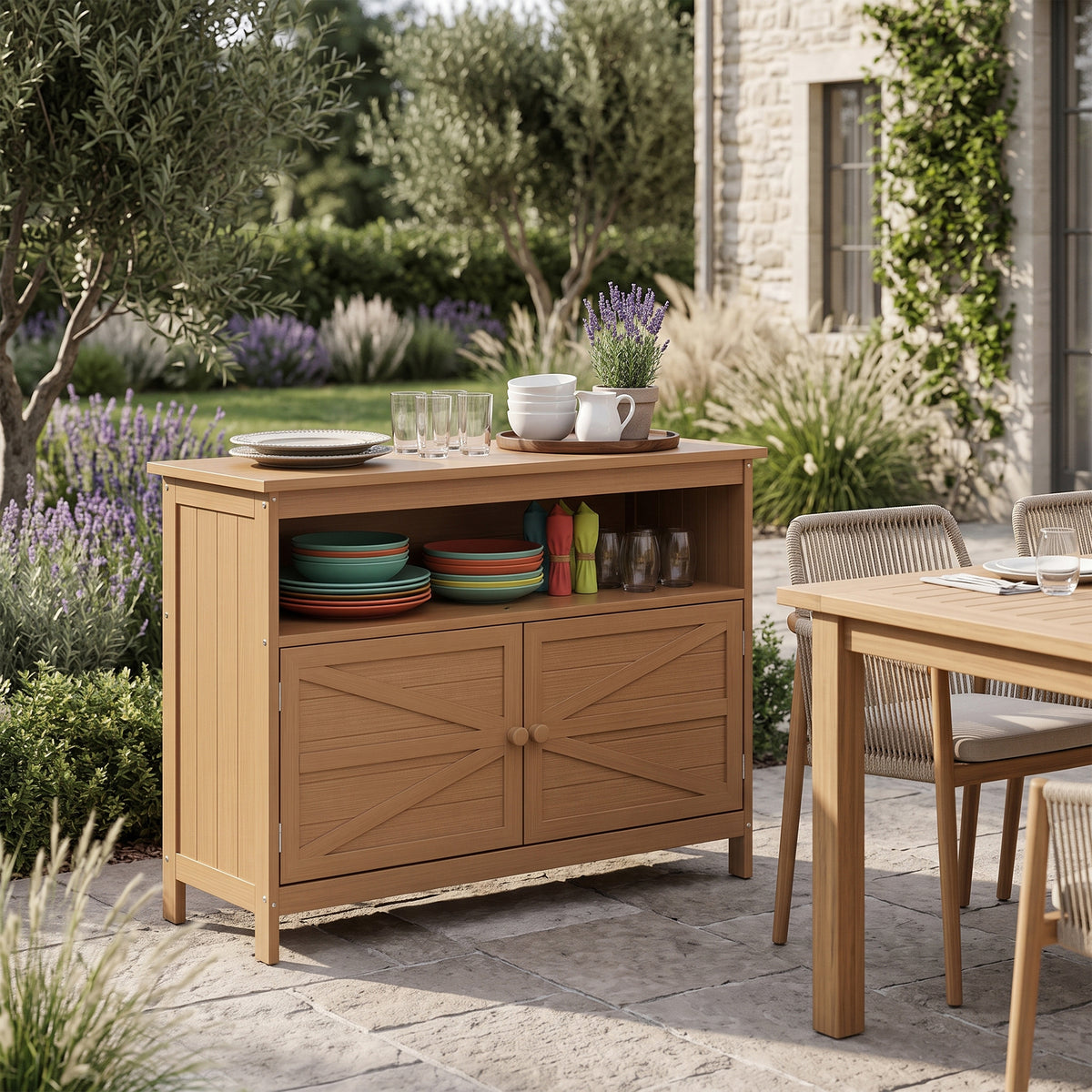 AwayHome HIPS Outdoor Side Table Storage Cabinet, Modern Weatherproof with Magnetic Doors