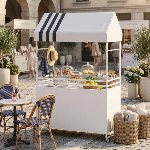 AwayHome Mobile Vendor Cart with Canopy, Rolling Food Display Stand for Events & Markets