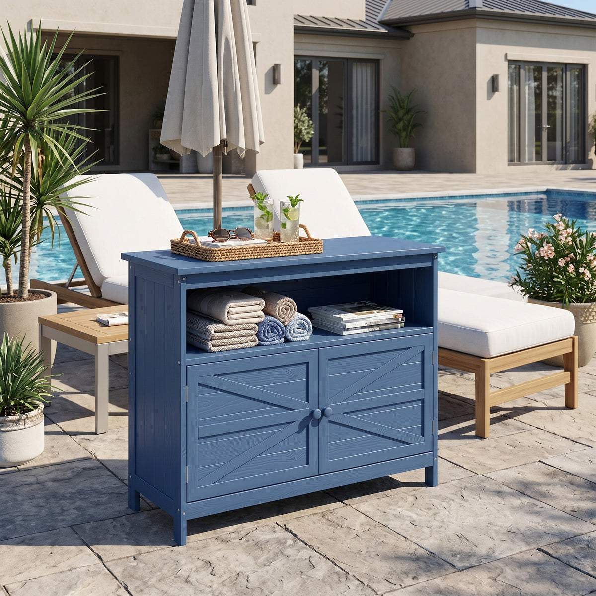 AwayHome HIPS Outdoor Side Table Storage Cabinet, Modern Weatherproof with Magnetic Doors