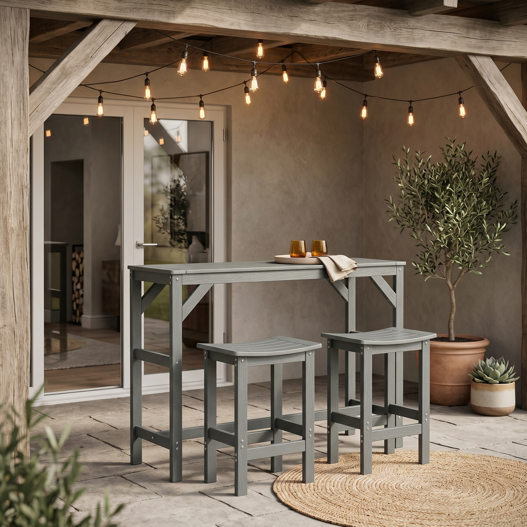 AwayHome Outdoor HIPS Patio Bar Set，All Weather Balcony Poolside Furniture