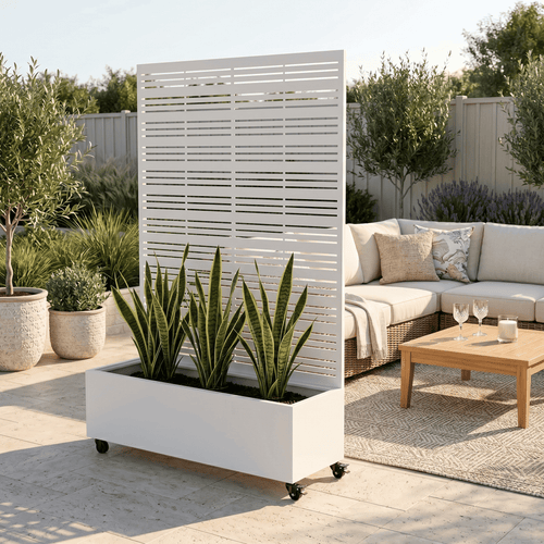 AwayHome 72"Hx47"W Metal Planter Box with Trellis Louvered Dual-Box Privacy