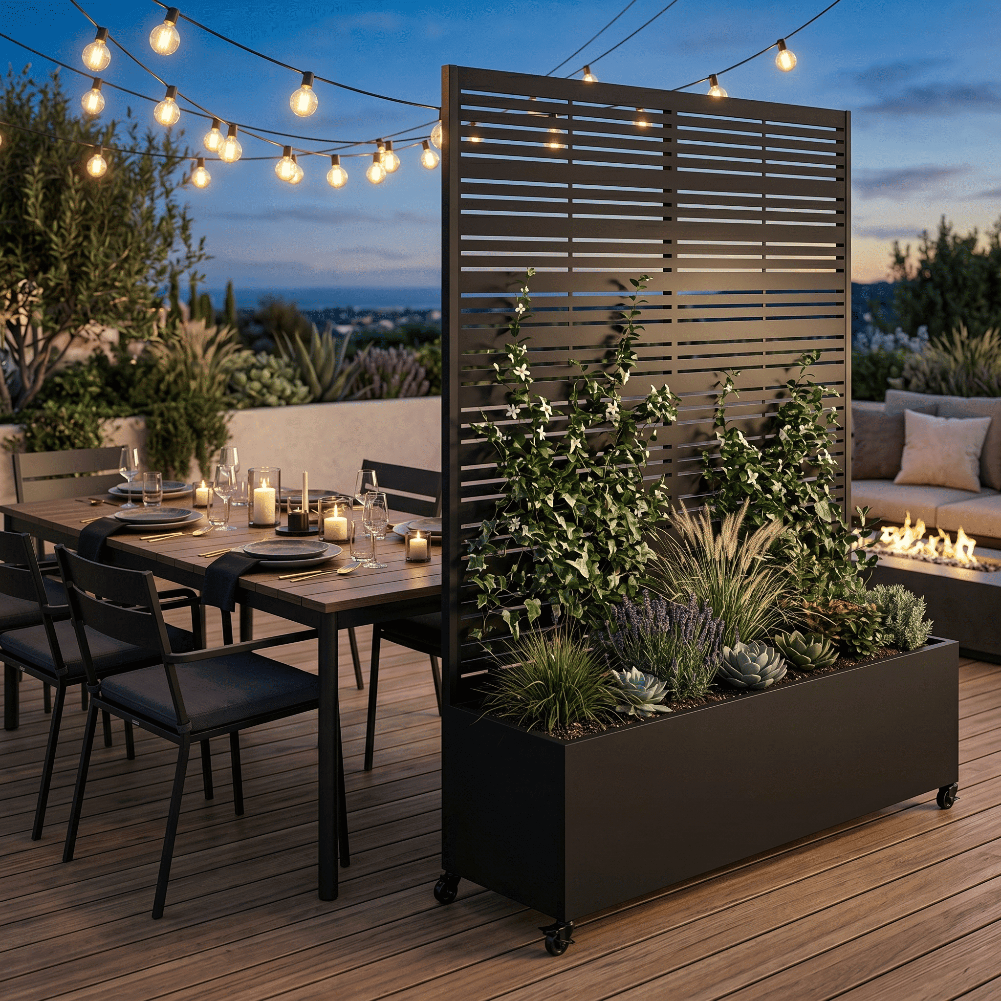 AwayHome 72"Hx47"W Metal Planter Box with Trellis Louvered Dual-Box Privacy
