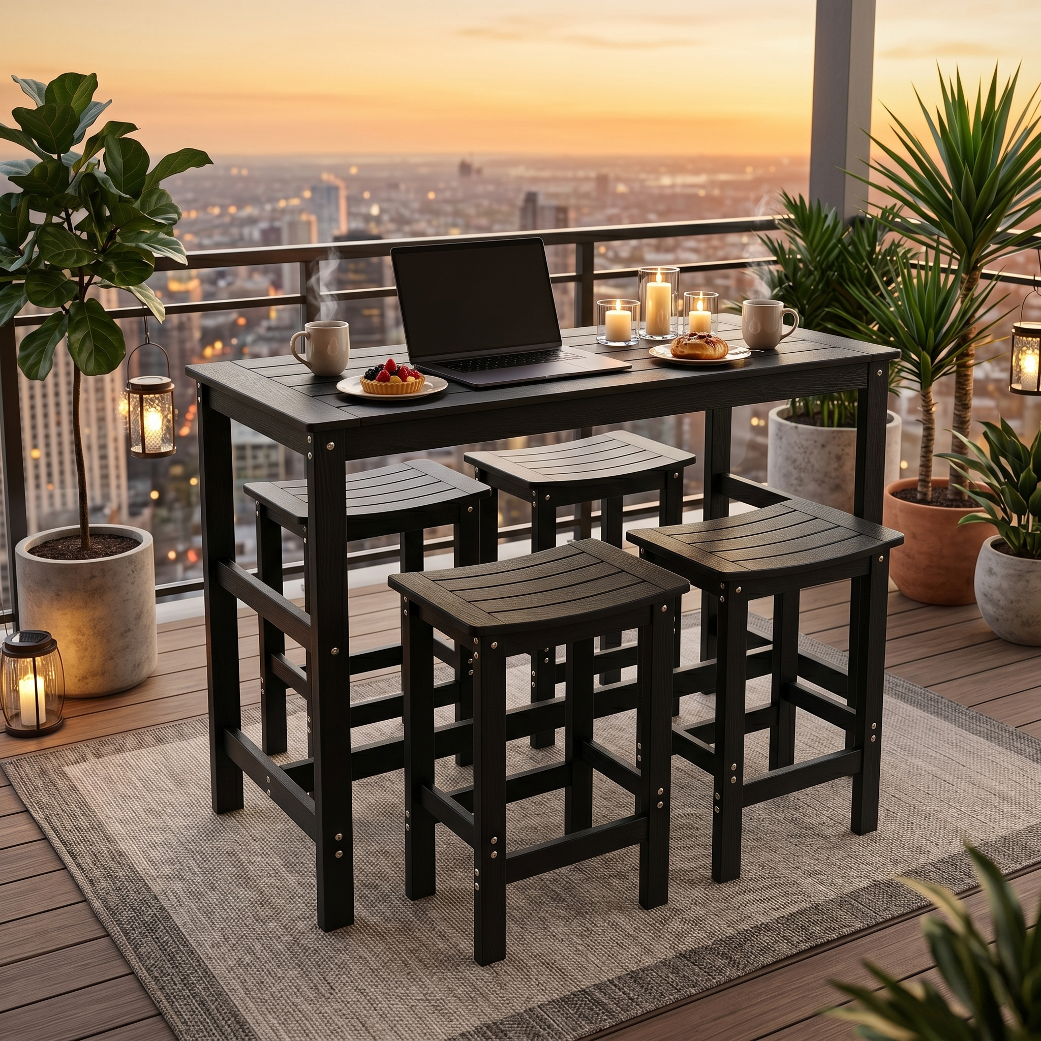 AwayHome Outdoor HIPS Patio Bar Set，All Weather Balcony Poolside Furniture