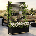 AwayHome 73"H x 47"W Galvanized Metal Slatted Outdoor Privacy Planter Box with Trellis and Wheels