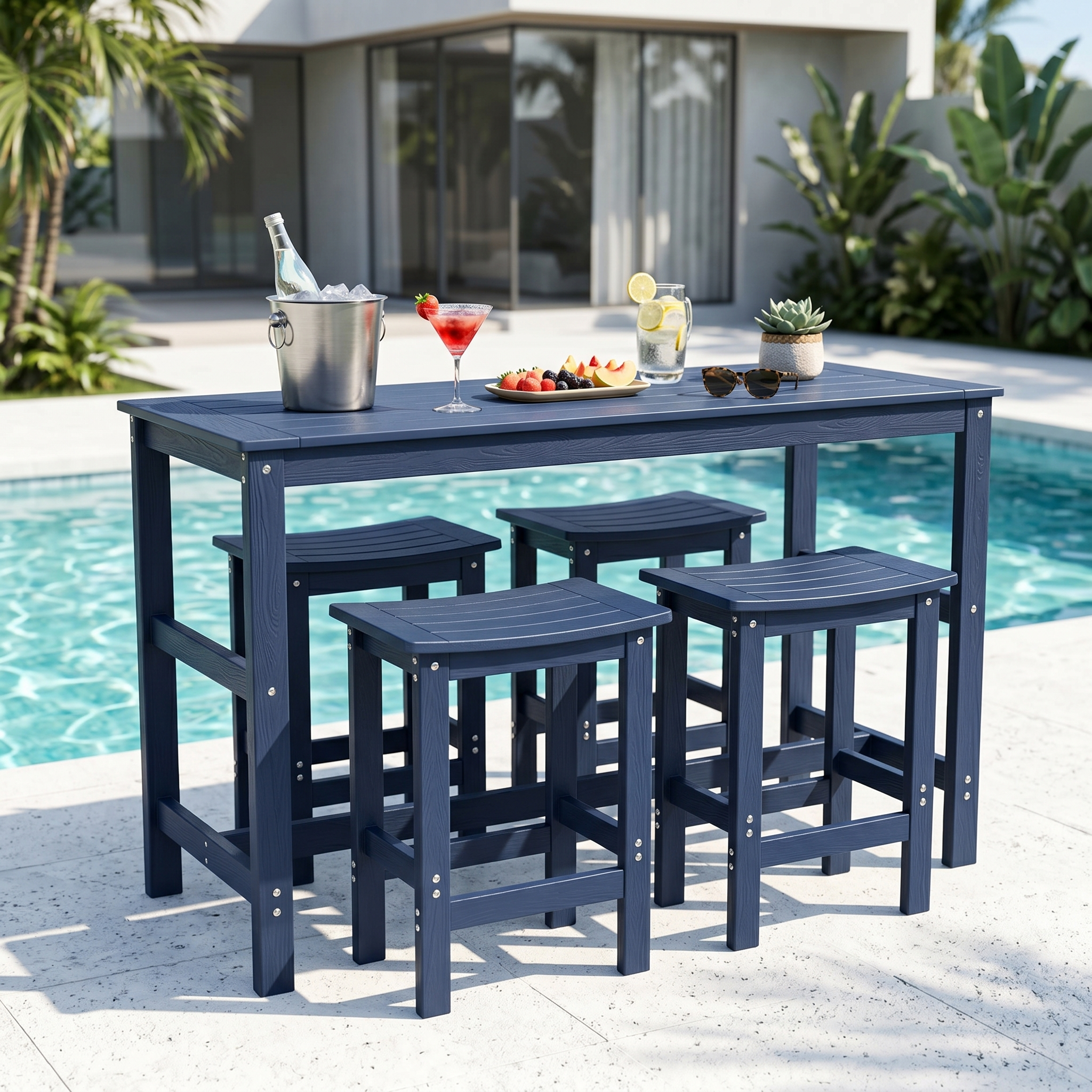 AwayHome Outdoor HIPS Patio Bar Set，All Weather Balcony Poolside Furniture