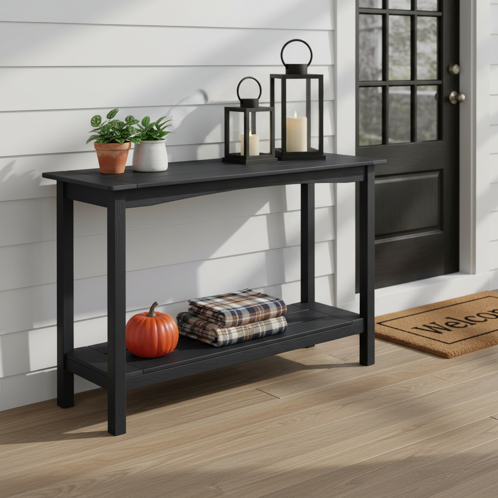 AwayHome 48" HIPS Outdoor Console Table for All-Weather,2-Shelf Side Table for Patio
