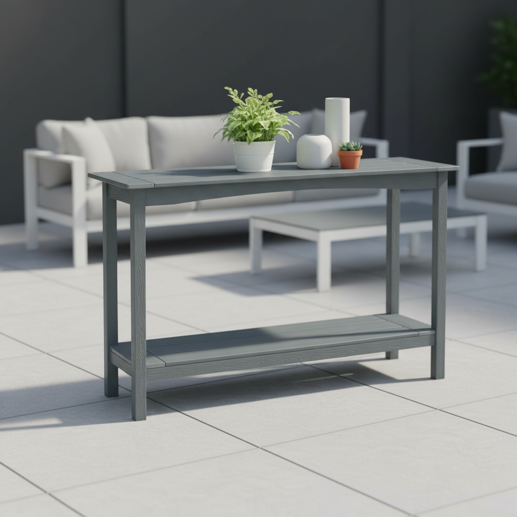 AwayHome 48" HIPS Outdoor Console Table for All-Weather,2-Shelf Side Table for Patio