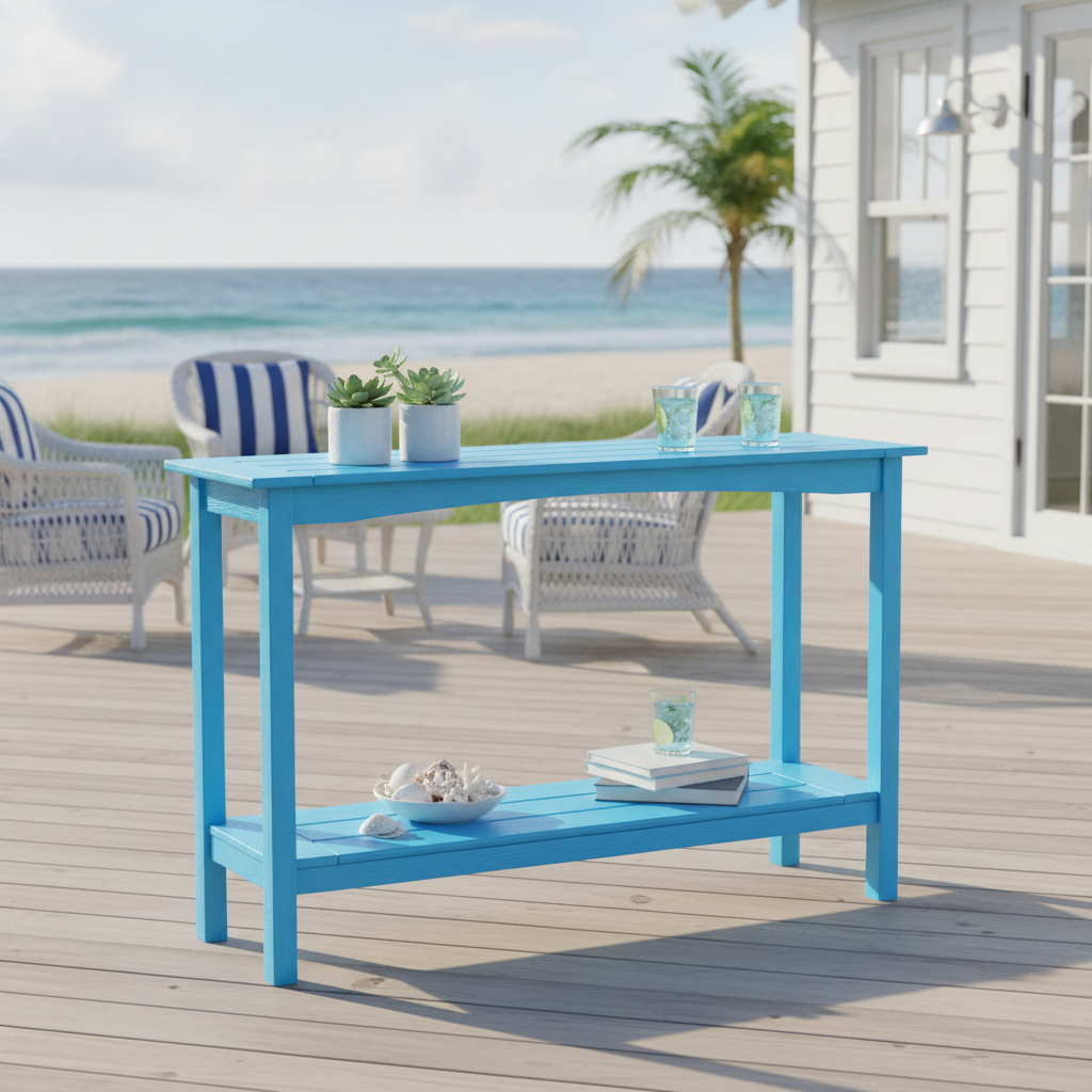 AwayHome 48" HIPS Outdoor Console Table for All-Weather,2-Shelf Side Table for Patio