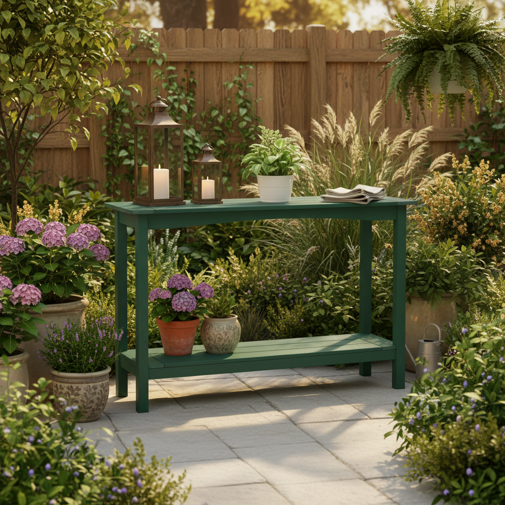 AwayHome 48" HIPS Outdoor Console Table for All-Weather,2-Shelf Side Table for Patio