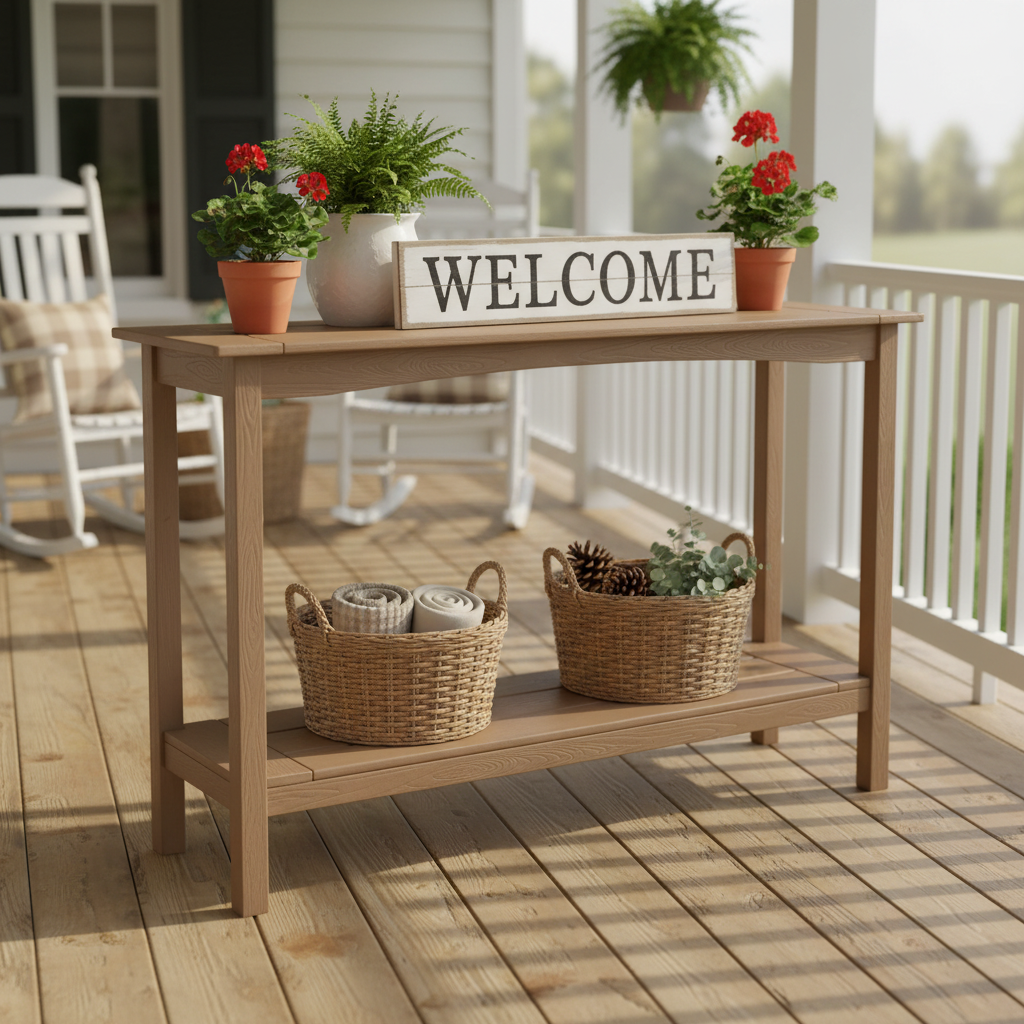 AwayHome 48" HIPS Outdoor Console Table for All-Weather,2-Shelf Side Table for Patio