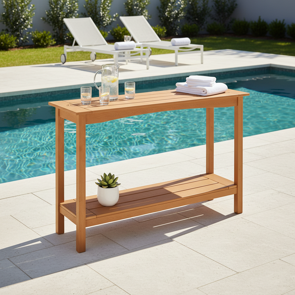 AwayHome 48" HIPS Outdoor Console Table for All-Weather,2-Shelf Side Table for Patio